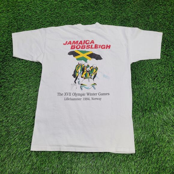 Vintage 90s Jamaican Bobsleigh Shirt M 20x28 Jamaica Cool-Runnings - Picture 1 of 16